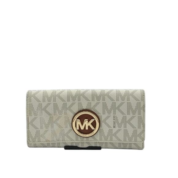 RETAIL $158 Michael Kors Fulton Vanilla MK Signature LG Gusset Carryall Wallet - Picture 1 of 16